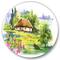 Designart - Rural House In Blossoming Greenlands - Traditional Metal Circle Wall Art